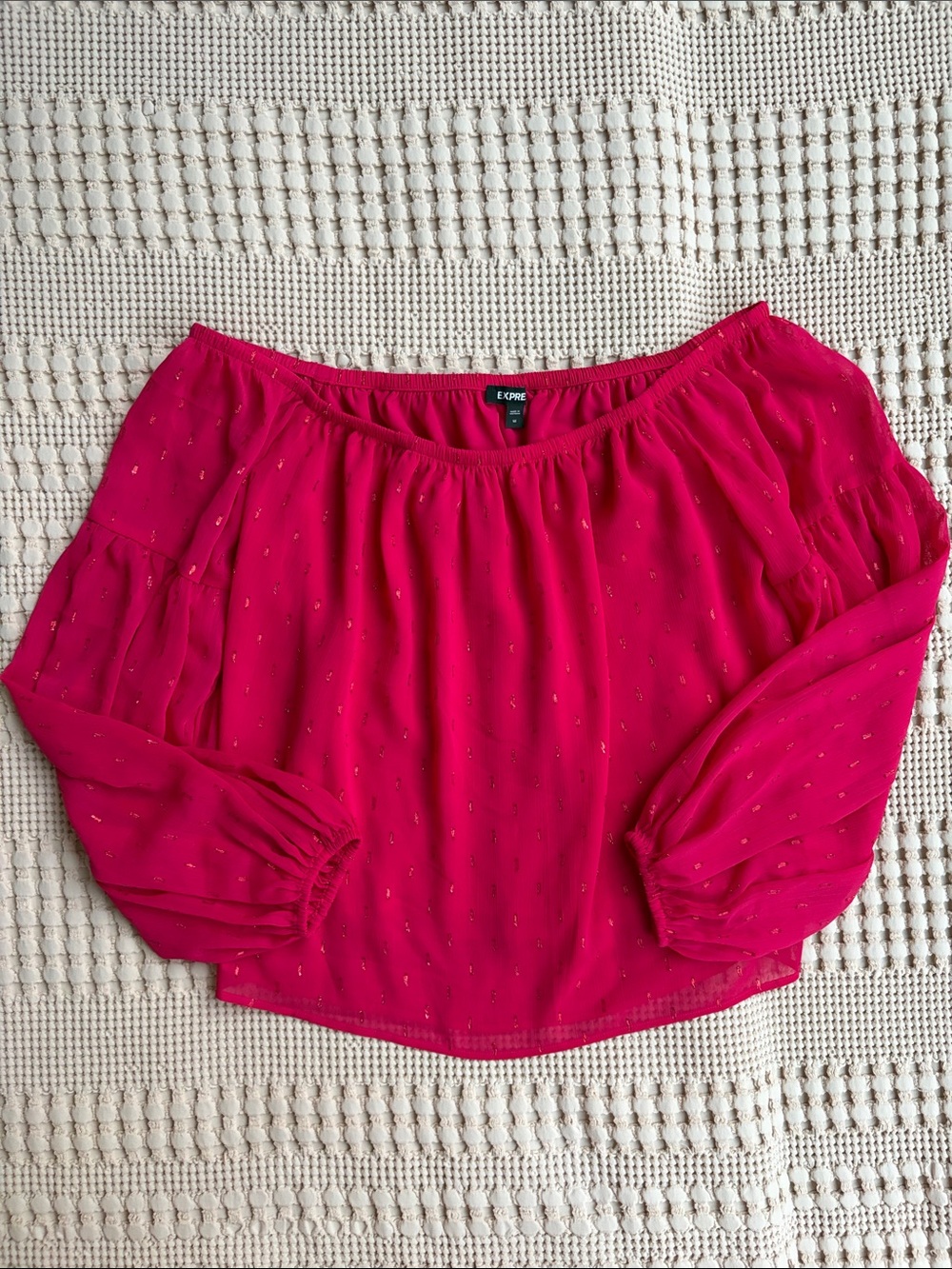 Express Fuchsia Flowy Off-Shoulder Blouse Size M
